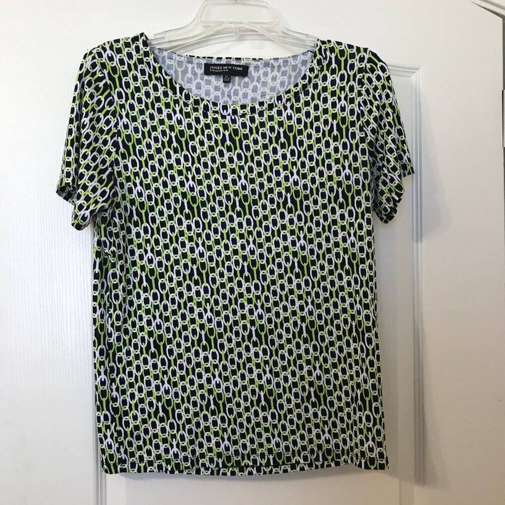 Jones New York Collection Navy Blue & Green Shirt